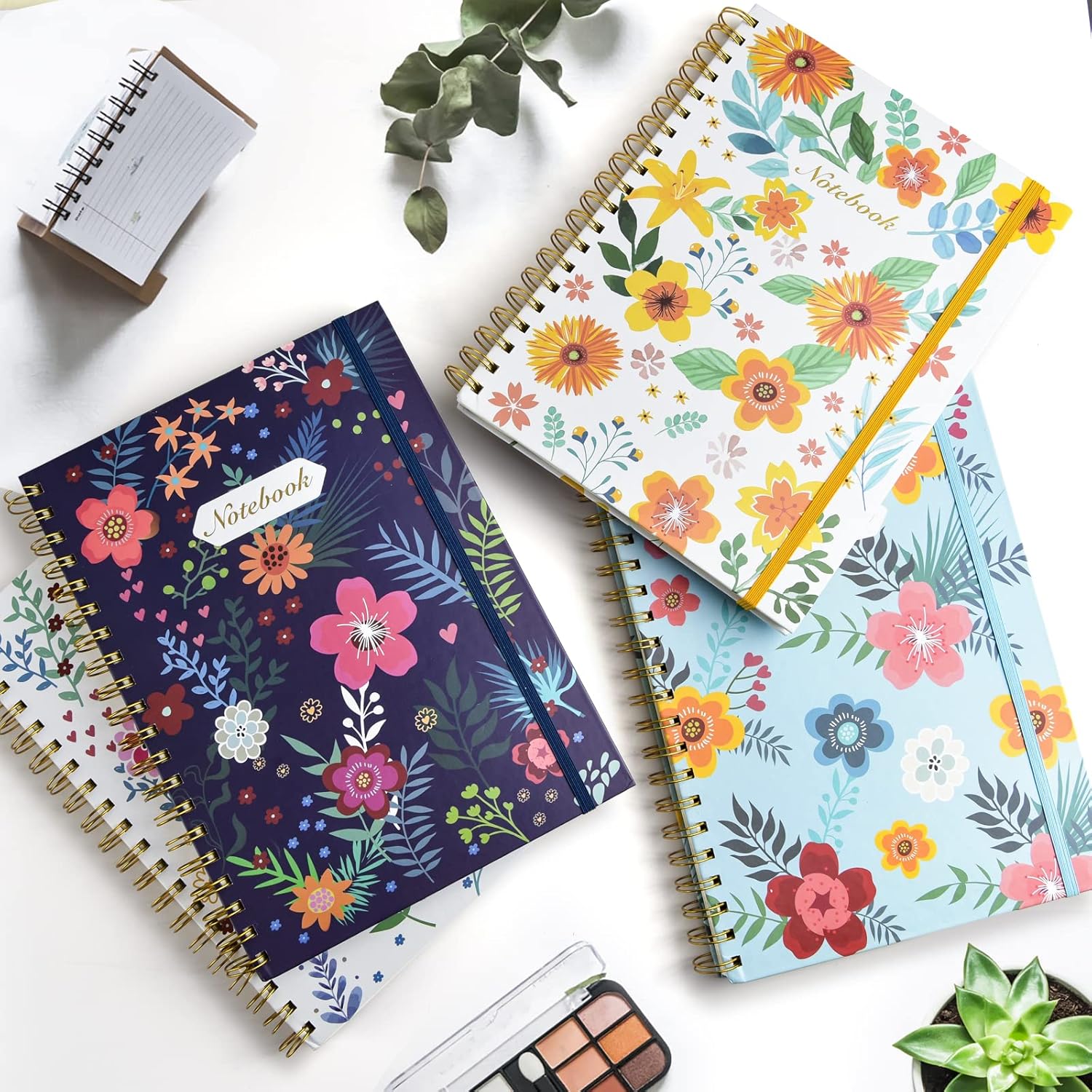 Coopay 4 Pack B5 Spiral Notebook Journal for Women, College Ruled Composition Notebooks Hardcover Spiral Journal, Cute Blooming Floral, Office School Business Supplies, 10.2" x 7.5", 160 Page
