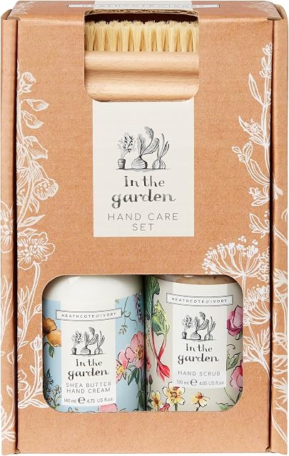 Heathcote & Ivory In the Garden Hand Care Gardener Gift Set | 140ml Hand Cream, 120ml Hand Scrub & Nail Brush | Enriched With Essential Oils | Cruelty Free & Vegan Friendly