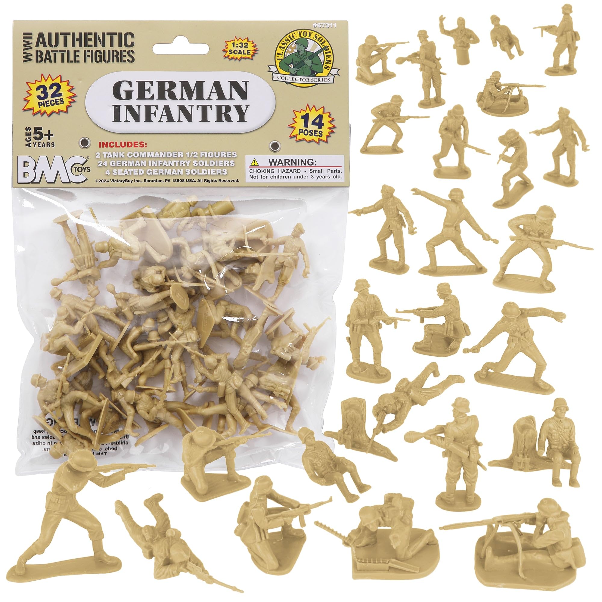 BMC CTS WW2 German Infantry Plastic Army Men - 32pc Tan Soldier Figures