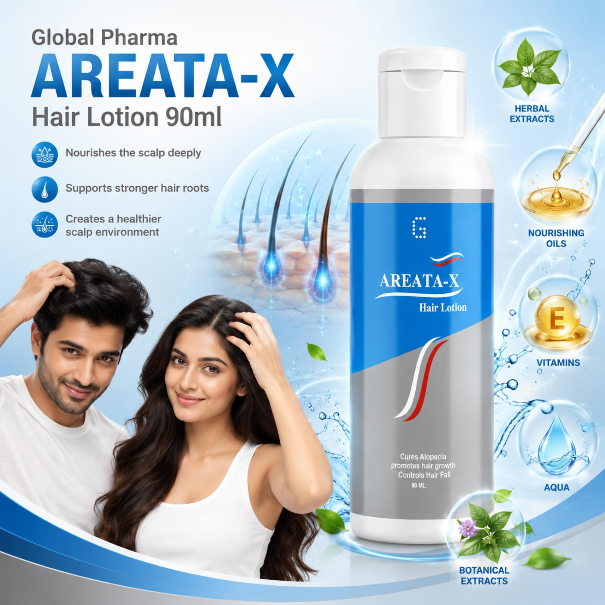 Global Pharma Alopecia Areata-X Hair Lotion Hair Care Solution for Bald Patches and Thinning 1
