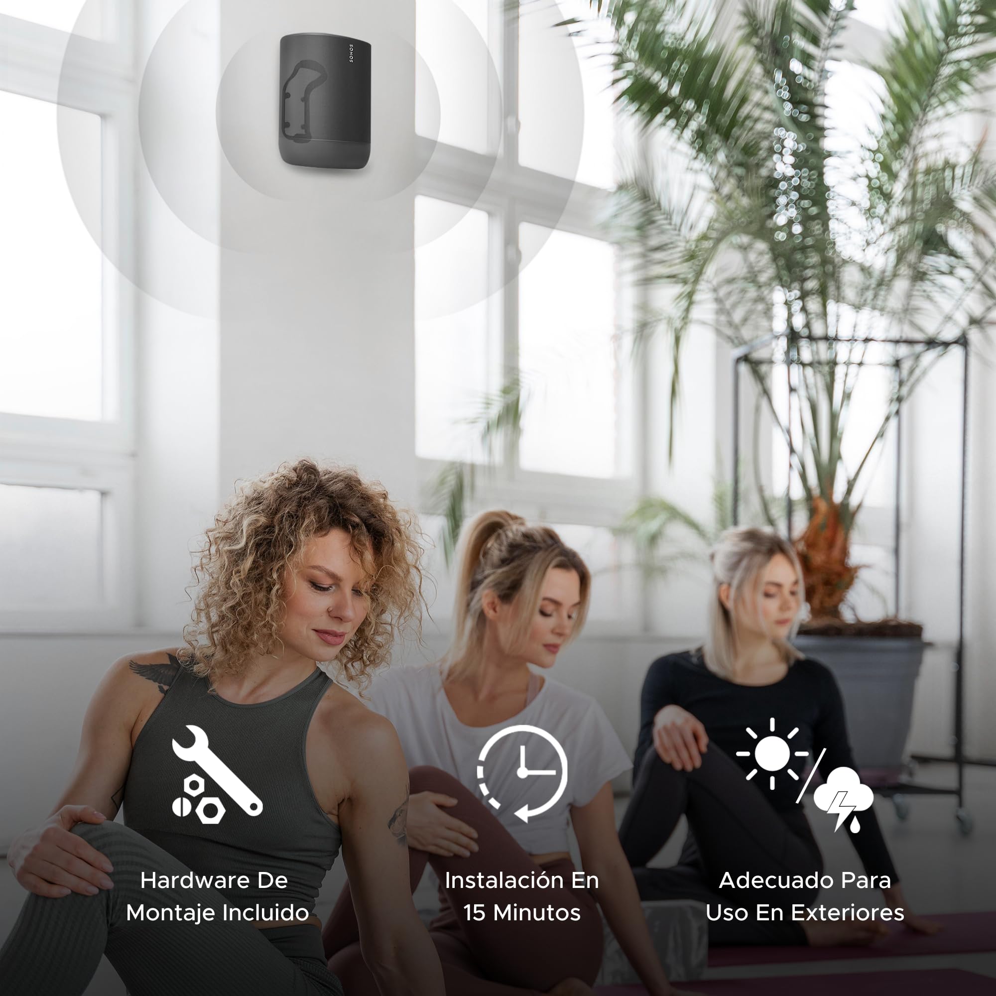 Sound Bass Move Soporte de Montaje en Pared para Altavoz, Resistente a la Intemperie, Compatible con Sonos Move Versión 1 y 2, Incluye Accesorios de Montaje, Negro