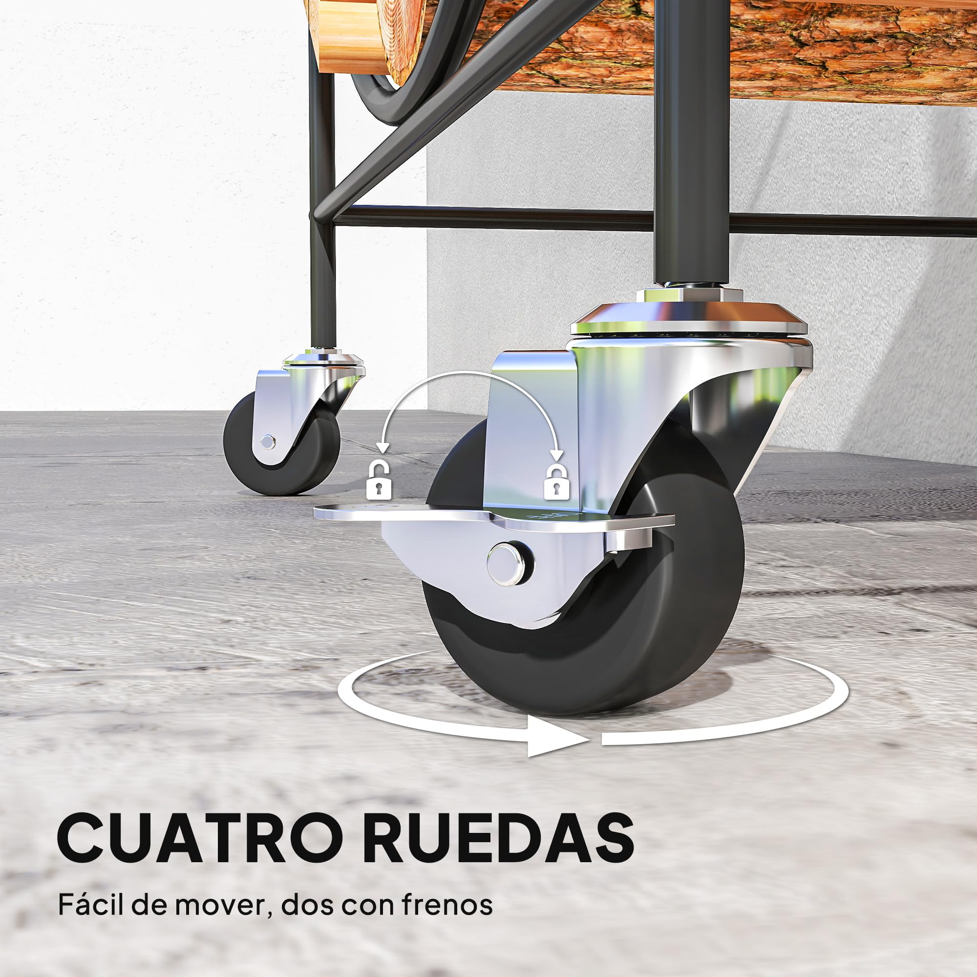 Outsunny Estante de Leña de Metal con Ruedas, Leñero Exterior e Interior, Soporte para Leña de Chimenea, Almacenamiento para Madera, 51x30x60 cm, Negro