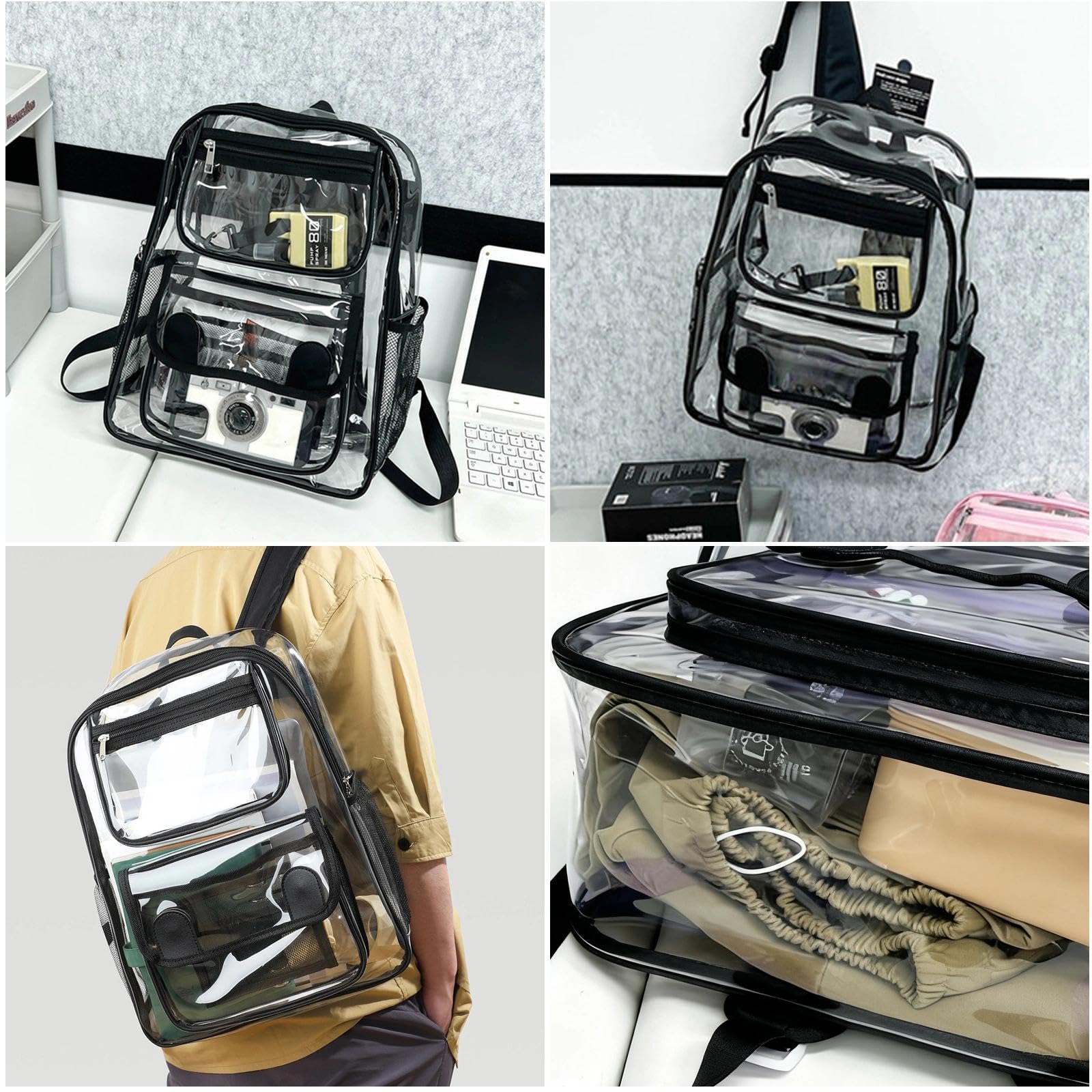 Zaino Trasparente Grande in PVC Impermeabile Plastica Scuola Borsa Robusto Durevole Casual Bag Zainetto Borsa Libro per Scuola Palestra Lavoro Viaggio Stadio Uomo Donna