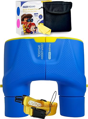 Fixed Focus Living Squad - Binoculares azules para niños y niños de 8 x 21 pulgadas, óptica de alta resolución, a prueba de golpes, para