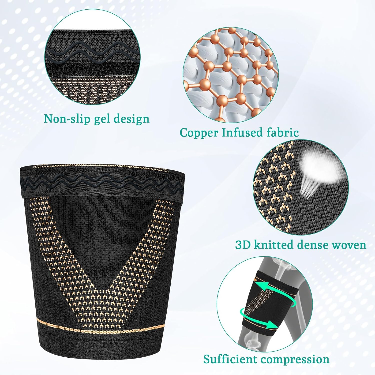 Hamstring Compression Sleeve (Pair) – Copper Thigh Support for Women & Men Relieve Groin Pull (Black, Medium) - Image 3