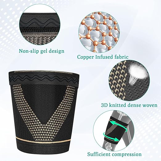 Funda de Compresión para Muslo, Par, con Cobre, Mujer y Hombre, Negro, Mediano miniatura 3