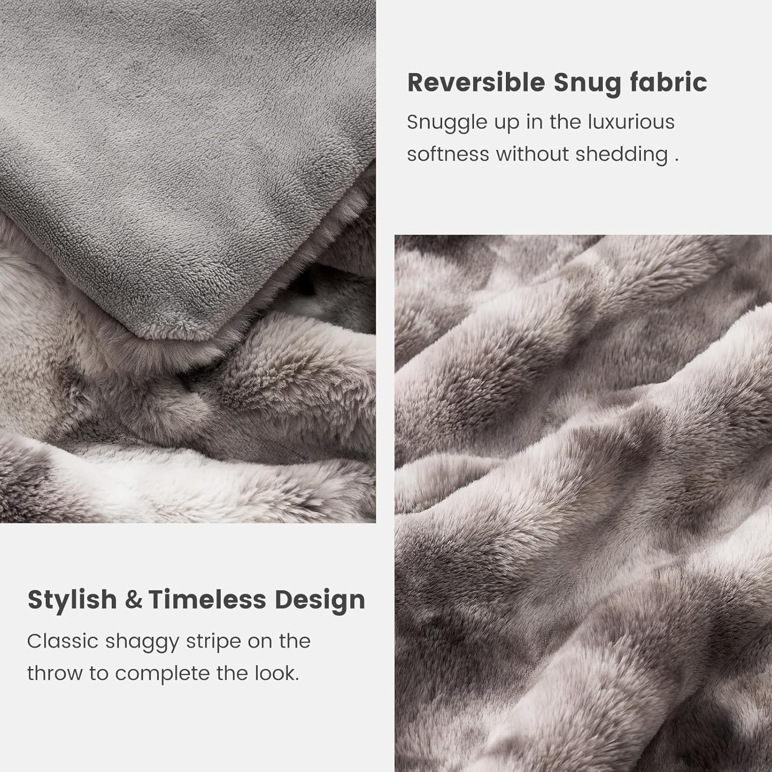 Cozy Bliss Deluxe Striped Rabbit Faux Fur Throw Blanket, Soft Fluffy Warm Plush Blanket for Winter, Modern Homr Decor, Tie-dye Grey 50"x60" - Image 7