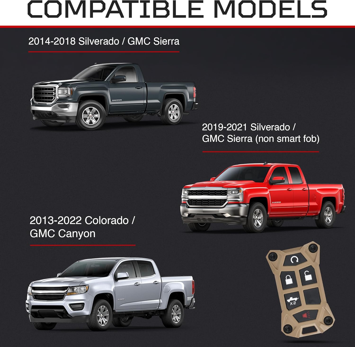 AJT DESIGN V1.5 Chevy Key Fob Replacement Case for Silverado, GMC Sierra 2014–2021 | Chevy Colorado, GMC Canyon 2013–2022 | USA Made Rugged Chevy Key Fob Case Shell | Tan