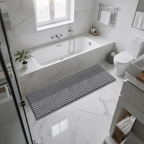 Miniatura 751 de Yimobra - Tapete de baño largo de felpilla, grande de 55.1 x 24 pulgadas, microfibra gruesa, absorbente, extrasuave, antideslizante, peludo, lavable