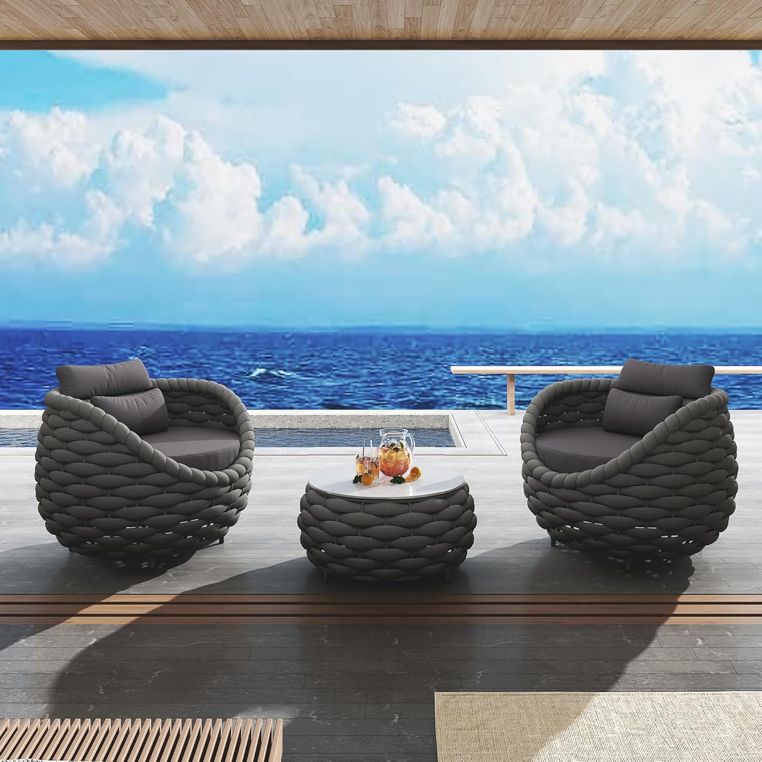 Amazon.com: TWT 3 Pieces Aluminum Patio Furniture Set, Hand Woven ...