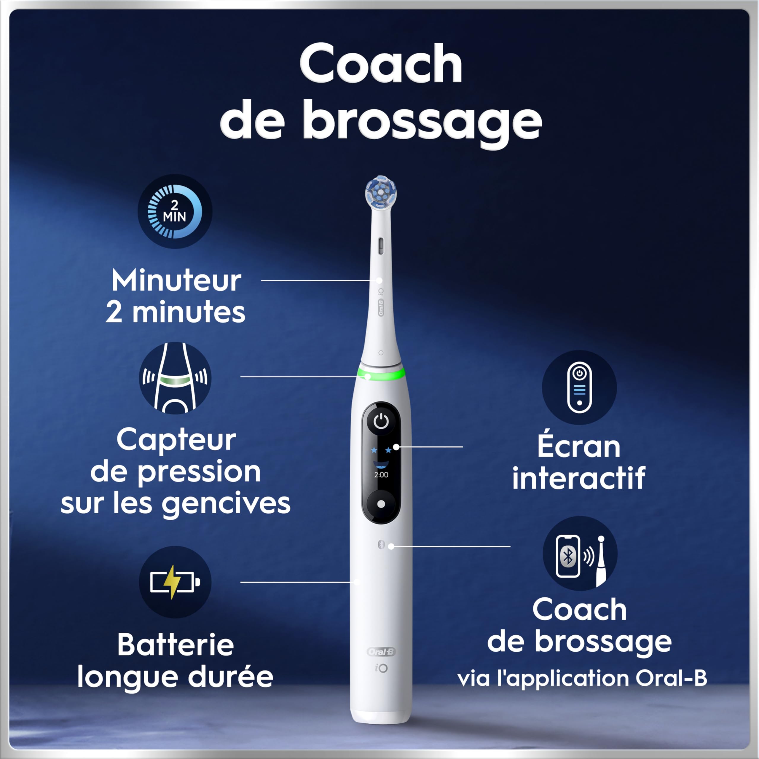 Oral-B Brosse A Dents Electrique iO 6 Blanche, 5 Modes De Brossage Dont Blancheur Et Soin Des Gencives, Capteur De Pression, Ecran Interactif, 2 Brossettes De Rechange Oral B, Etui De Voyage - 3