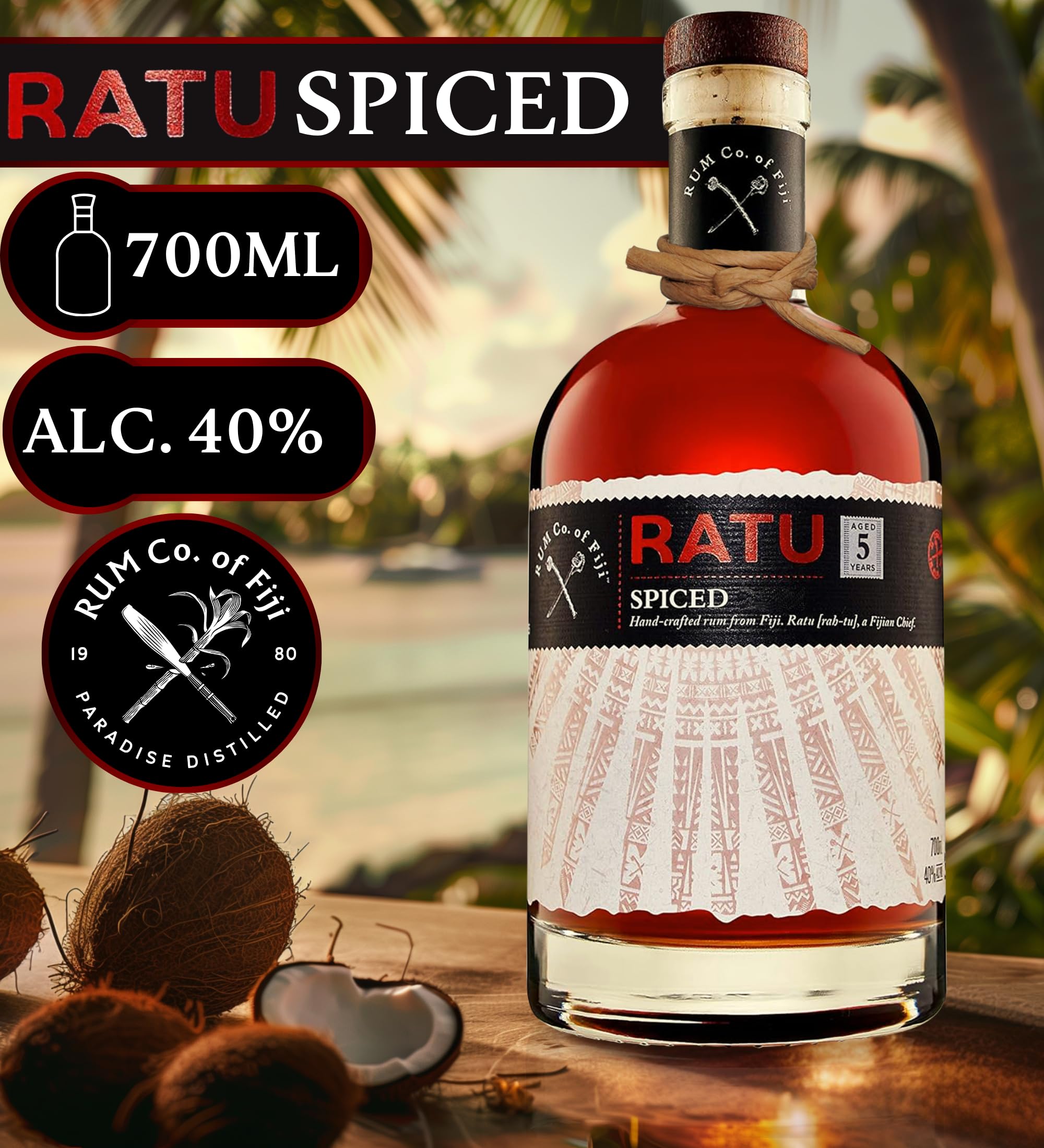 RATU Spiced Rum Spirituose | 700ml Brauner Rum von den Fidschi