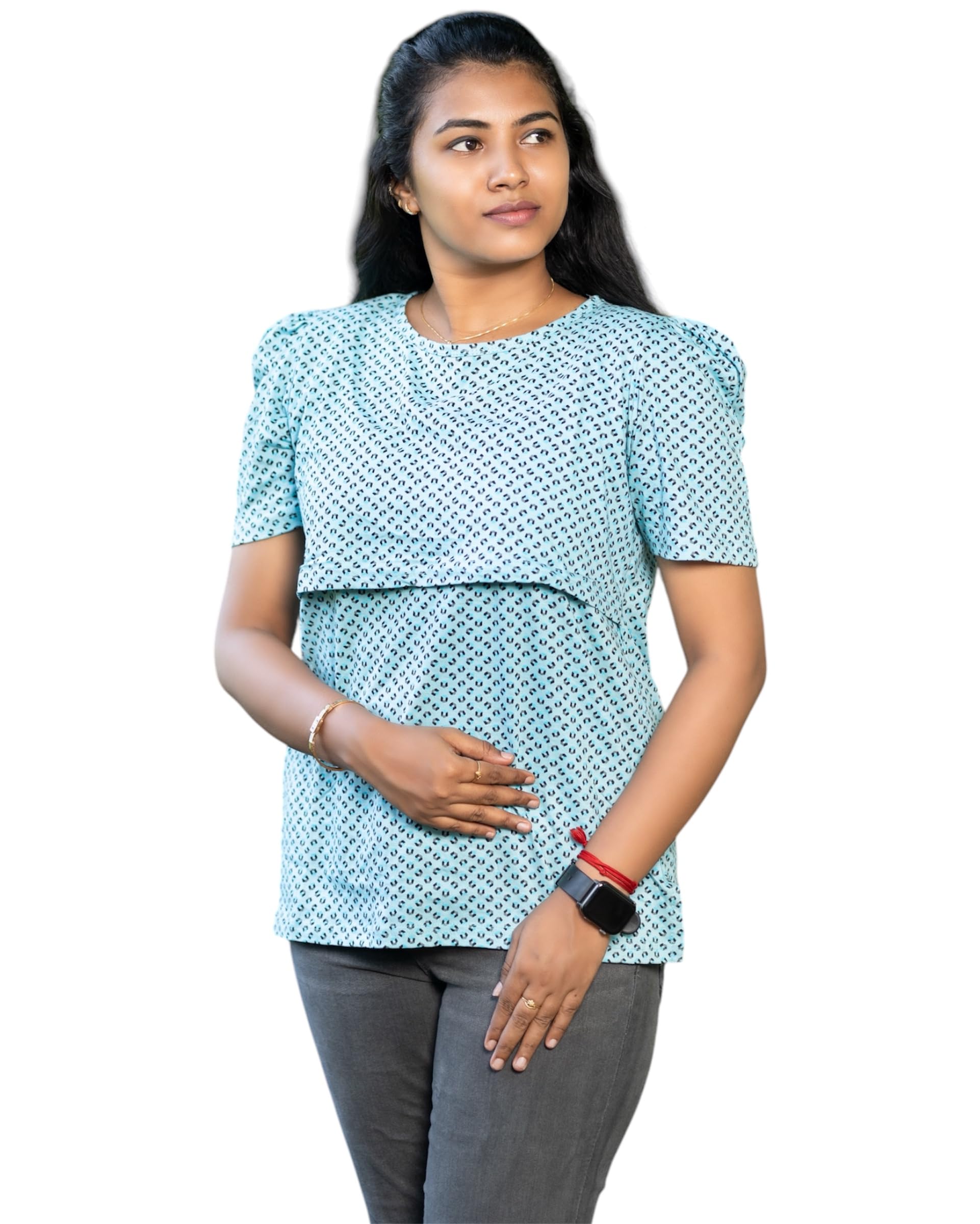 Women's Feeding Top | Polka Navy & Lavender Beach Colors | Soft & Breathable Maternity Wear | Sizes S to XXXL-image-19