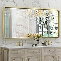 Vista 99 de TETOTE Espejo de marco negro de 16 x 24 pulgadas, espejo de tocador de baño para pared, moderno espejo rectangular de esquina redonda con marco