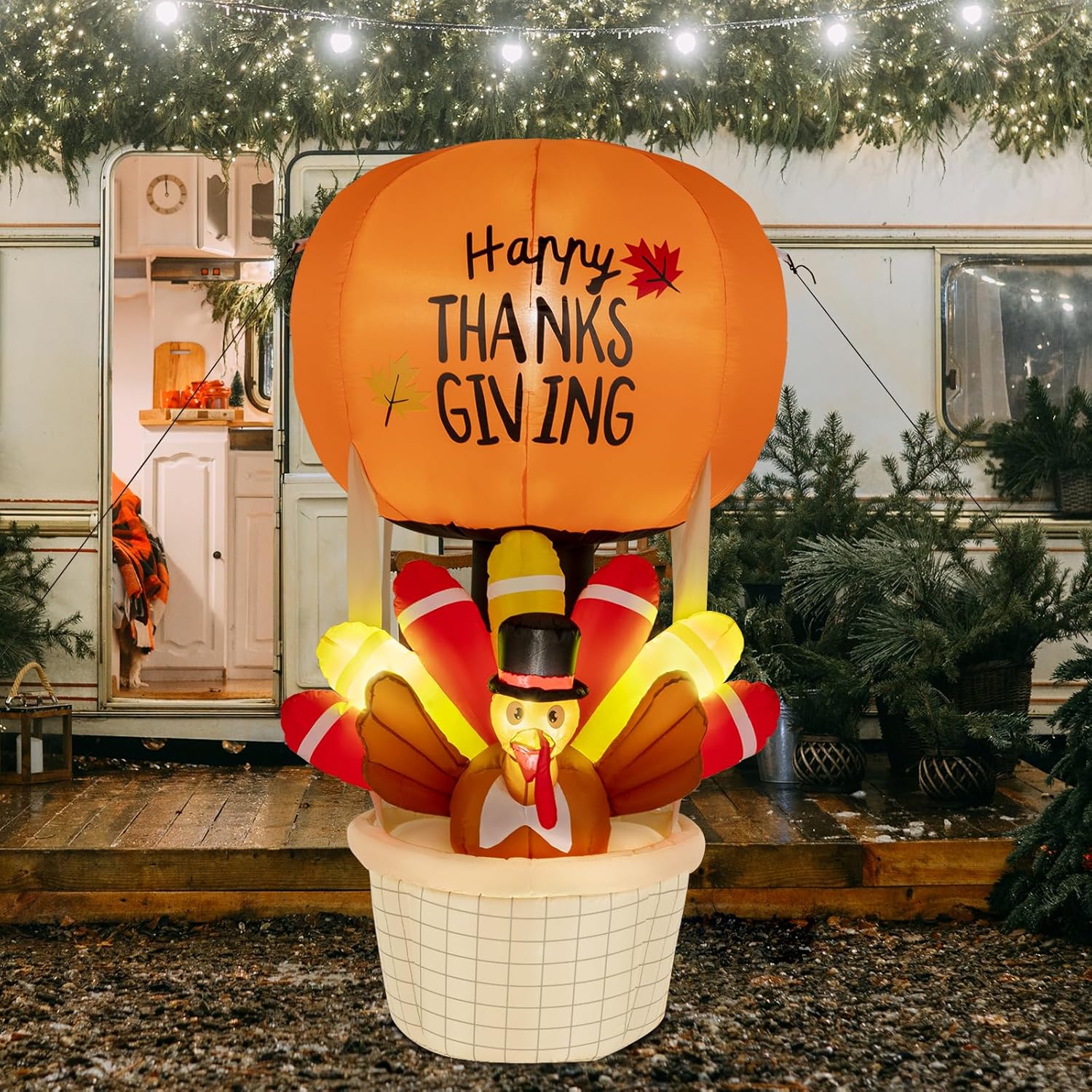6 Feet Thanksgiving Inflatable Turkey 6ft 15W 5 LED Lights Turkey Hot Air Balloon Garden Turkey for Thanksgiving Autumn Decoration, Halloween Inflatable Turkey for Yard Garden Décor