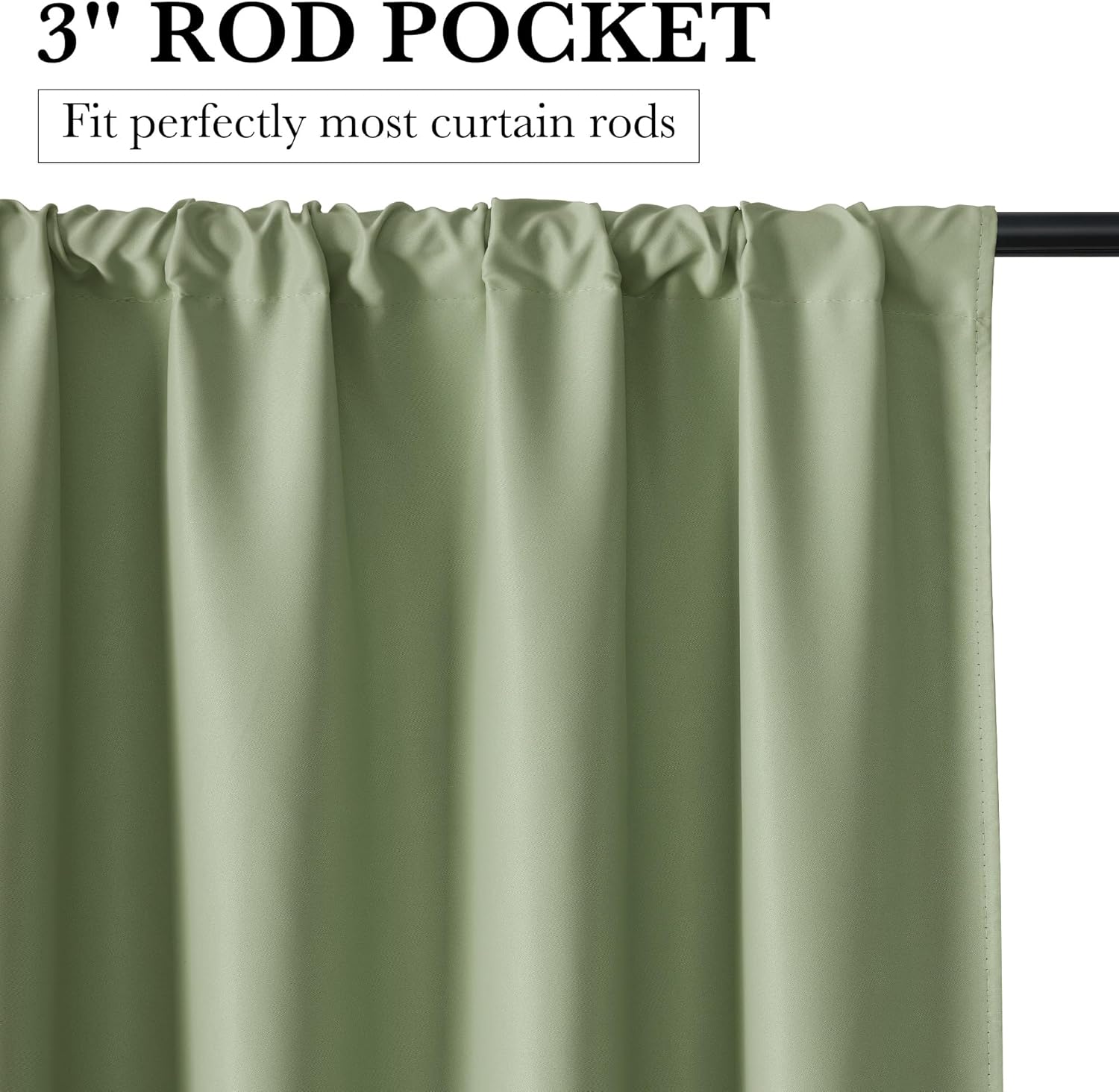 RYB HOME 100% Blackout Bathroom Curtains Over Sink 24 inches Long, Heat & UV Blocking Total Room Darkening Noise Reducing Curtains for Basement RV Campers, Sage Green, 2 Panels Set