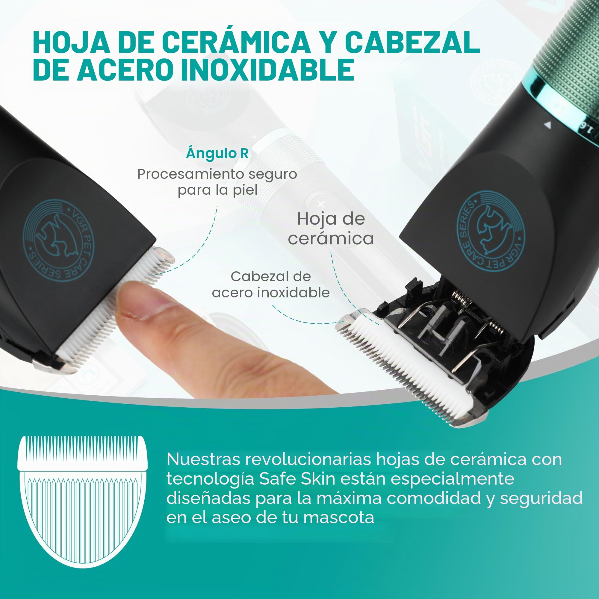 VGR Cortapelos de aseo para perros inalámbricos profesionales para pelo grueso y rizado, kit de pelaje para mascotas, impermeable, batería recargable eléctrica a través de USB-C, cuchillas de