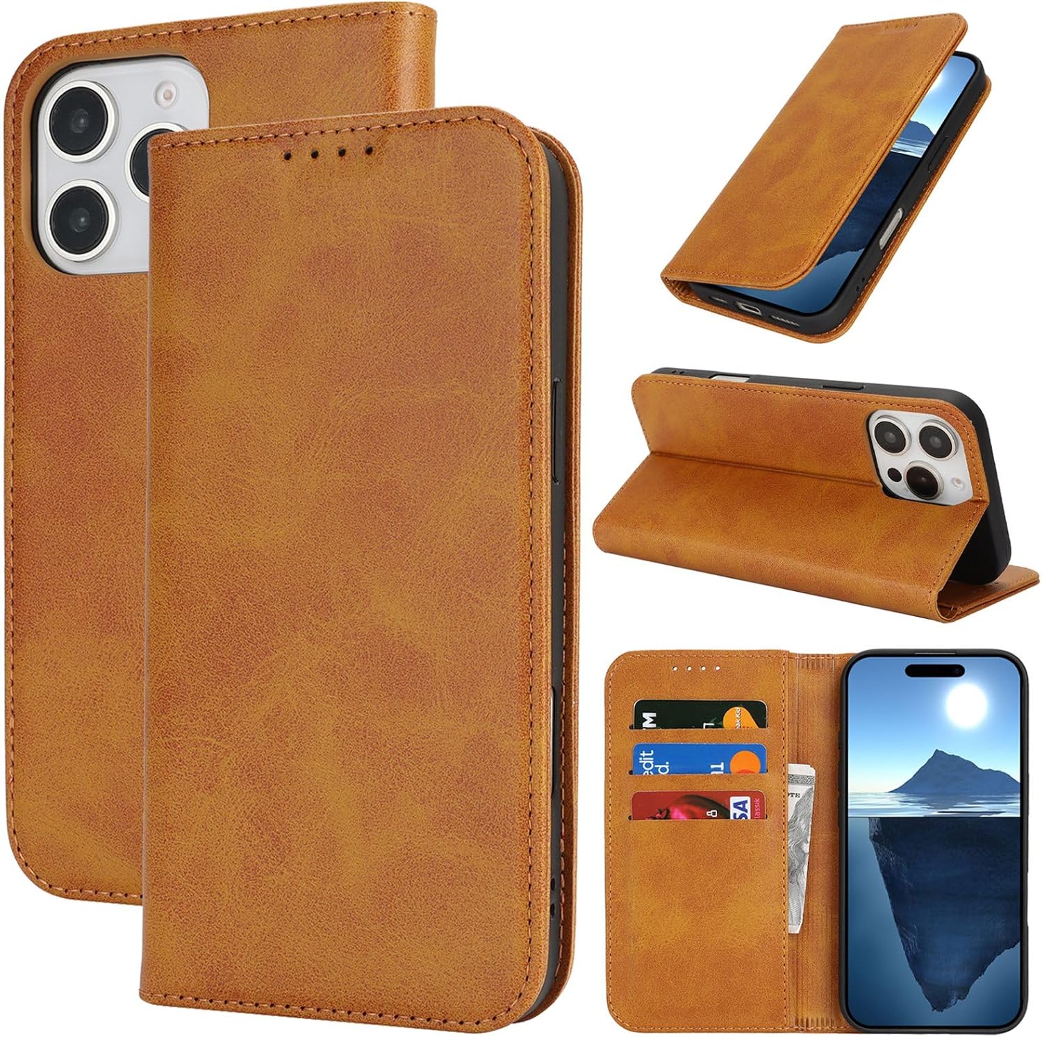 Wallet Case for iPhone 16 Pro,Purse with Card Slot,6.3",Khaki | Premium PU Leather, Flip Folio Purse Case, with Card Slot, Stand Holder,Magnetic Closure, TPU Shockproof Protective Case