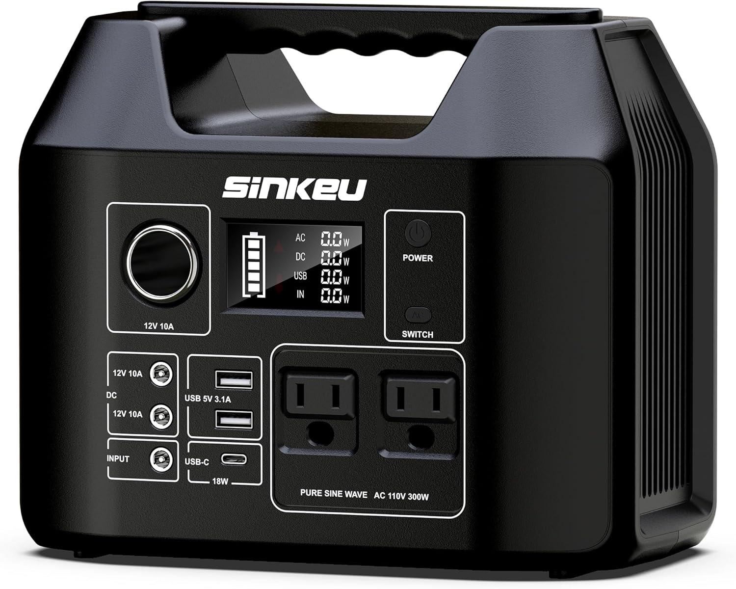 SinKeu Portable Power Station, 256Wh LiFePO4 Battery, 300W Solar Generator for Home Use, Power Bank with AC Outlets Pure Sine Wave for Camping, RV, Emergency Backup