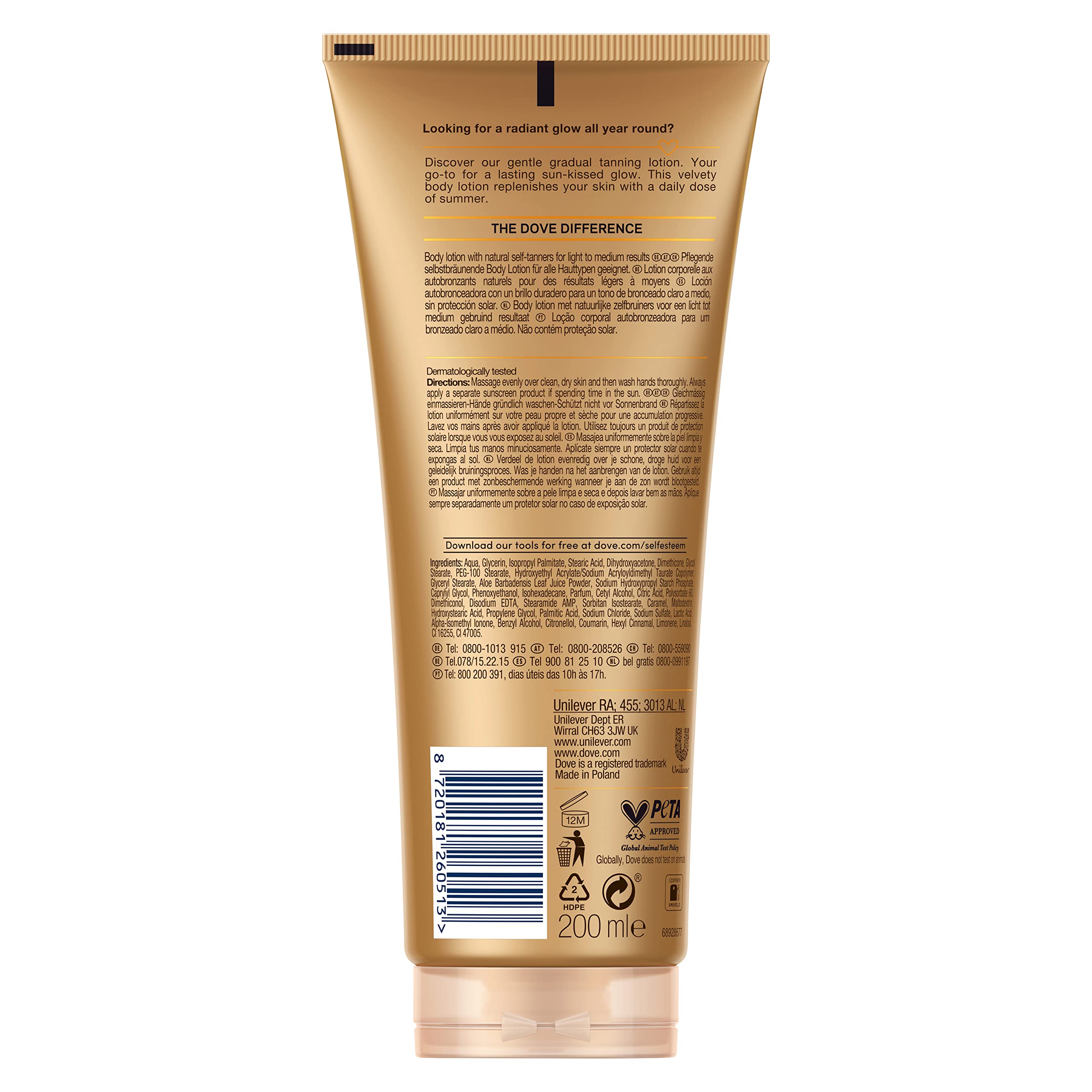 Dove Lozione Corpo Autoabbronzante Per Pelle Tono Chiaro A Medio Dove Summer Revived Che Mantiene L'Idratazione Della Pelle 200 ml