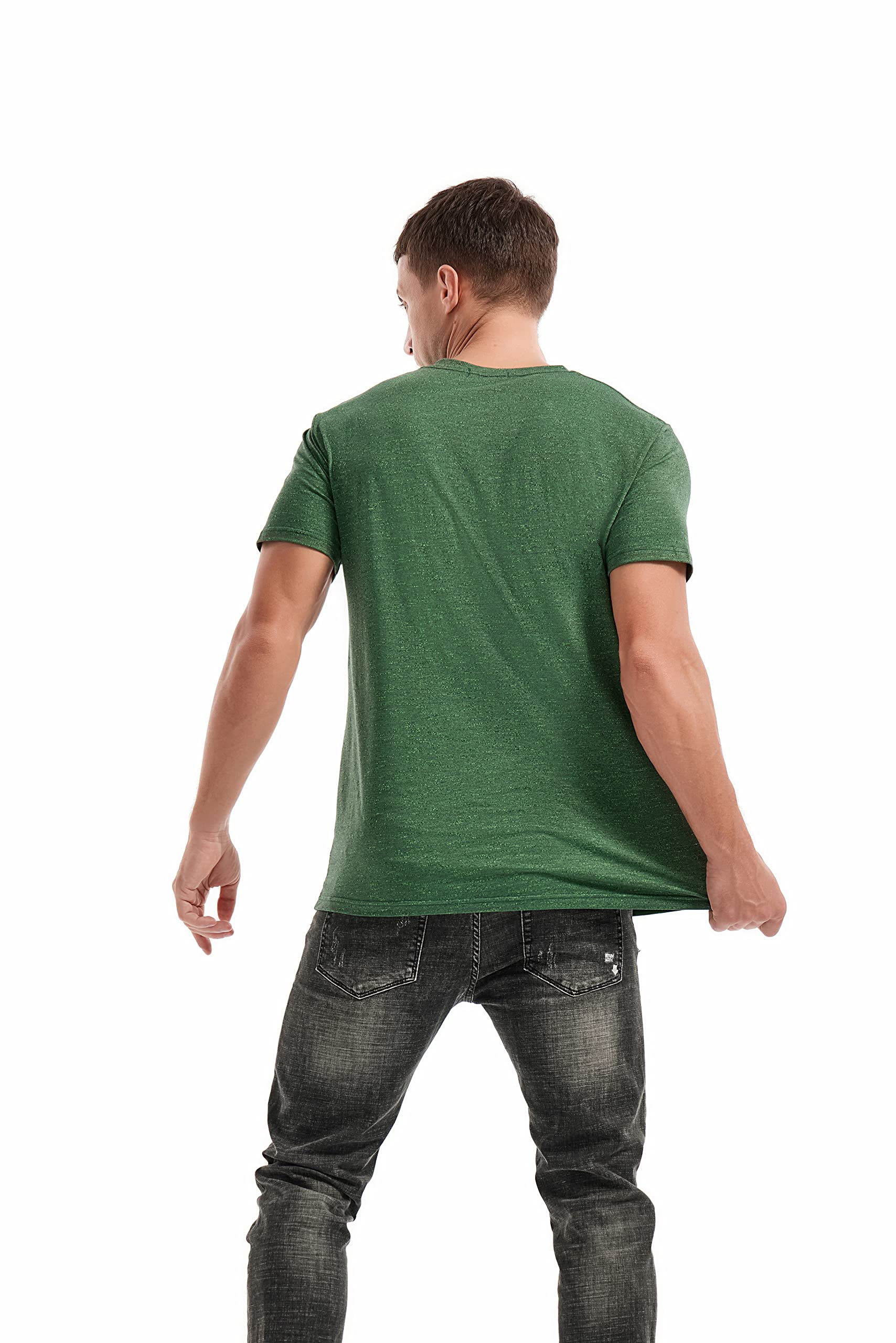 RONOMO Camiseta de moda para hombre, cuello en V, camiseta informal, camiseta de moda