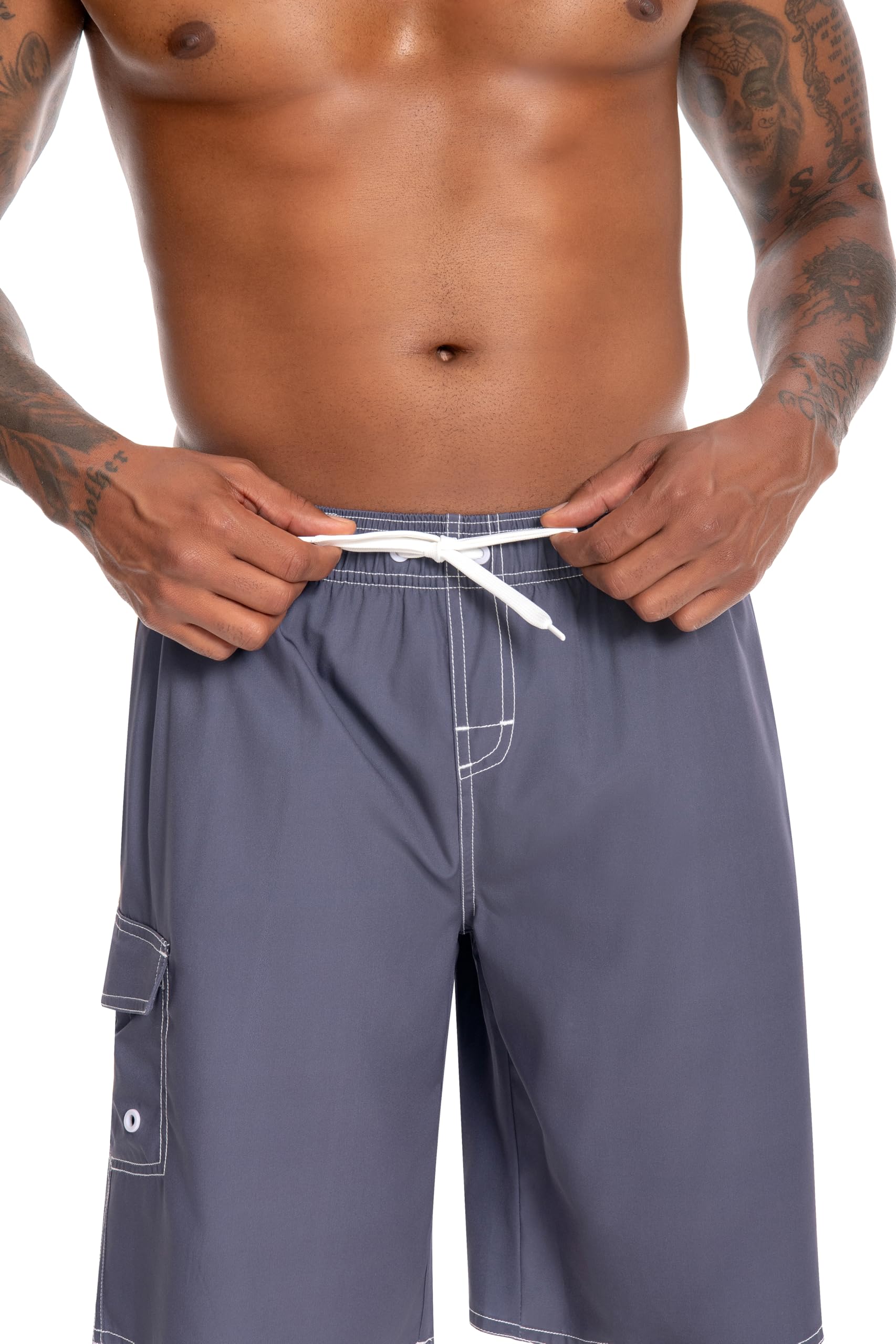 Nutria Pantalón Playa Hombre - Rodilla con Malla, Secado Rápido, UV, Cintura Elástica+Ajustable, 2 Bolsillos + Velcro - para Nadar, Deporte y Paseo
