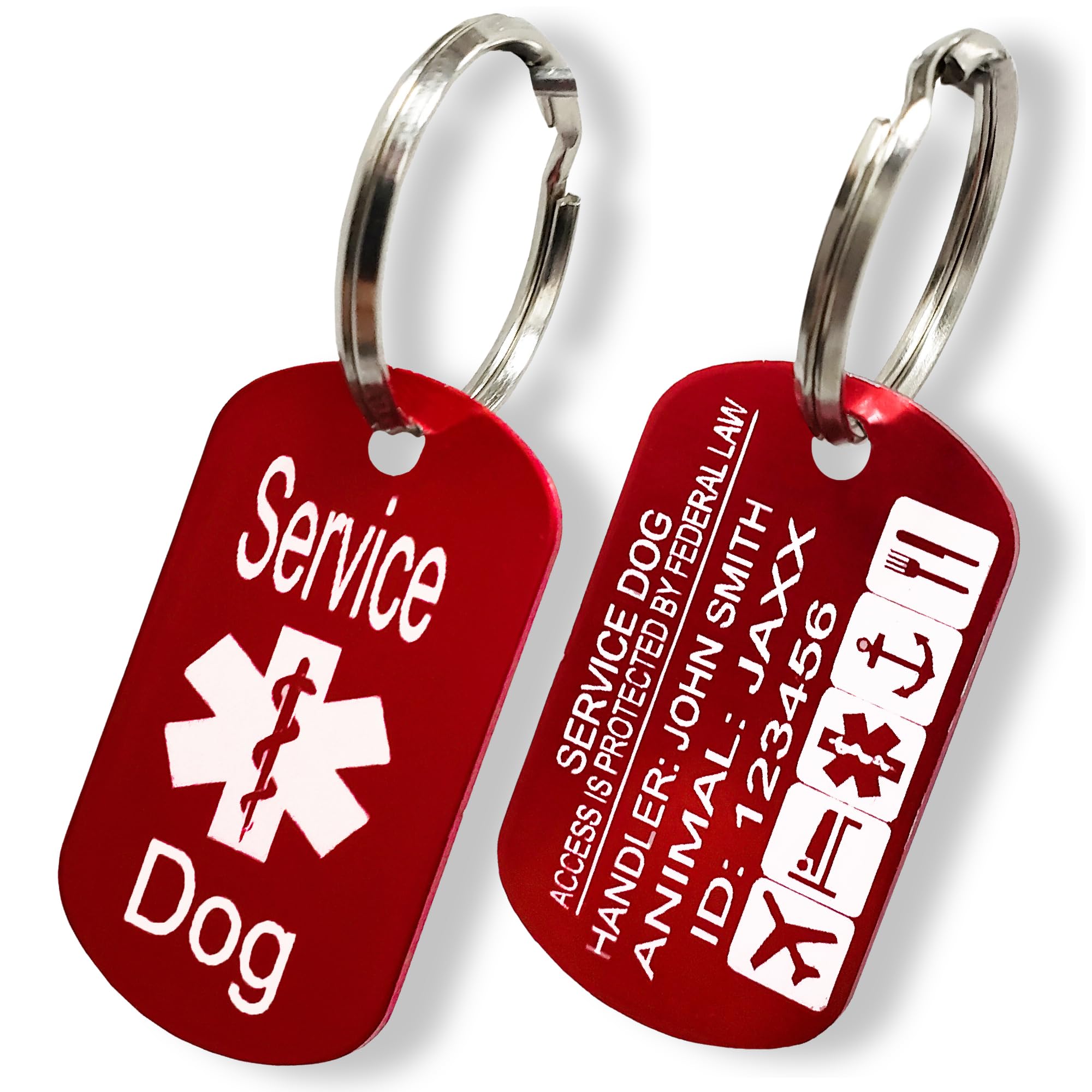 ActiveDogs Personalized Service Dog ID - Metal Red Medical Alert Tag for ADA Access & Federal Protection - Custom Engraved ID, Animal Handler & Dog