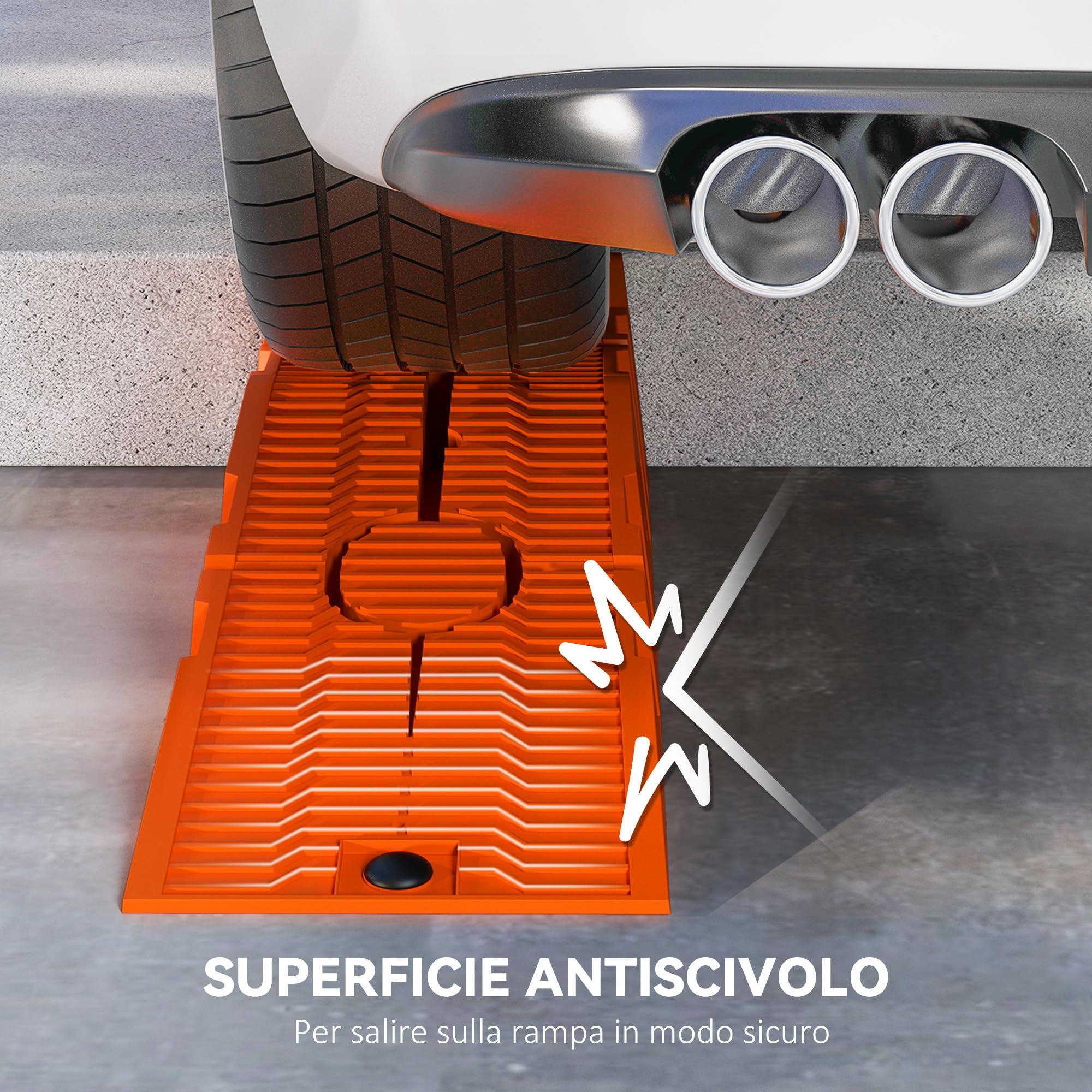 DURHAND Set 2 Rampe di Carico per Auto in Plastica con Carico Massimo 5 Tonnellate, Pedane per Auto Salvaspazio per Manutenzione, 91x30x21 cm, Arancione
