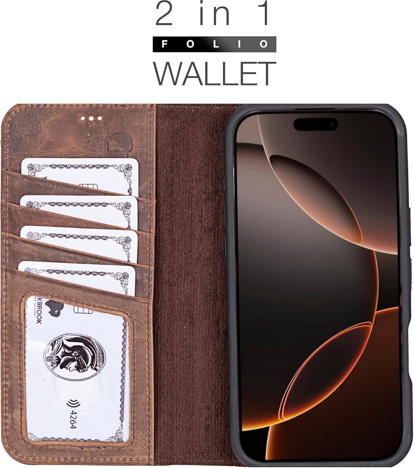 BLACKBROOK Case for iPhone 16 Pro Max Leather Case with Wallet, Carter Natural Leather Magnetic 2-in-1 Set for MagSafe and RFID, Cash, ID & 4 Card Slots, Compatible with iPhone 16 Pro Max