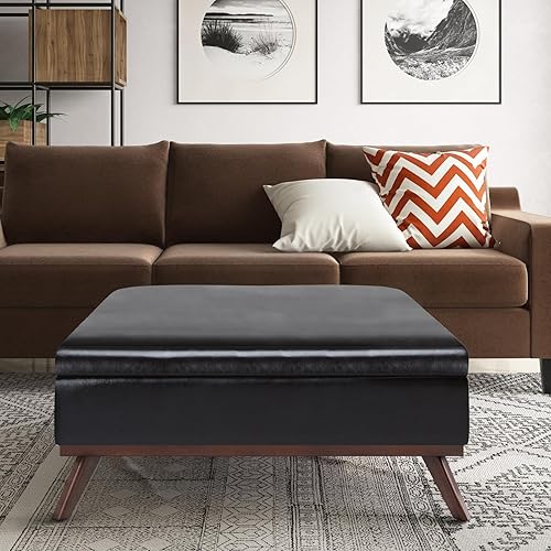 Miniatura 25 de SIMPLIHOME Owen - Bandeja rectangular moderna de mediados de siglo de 34 pulgadas de ancho, otomana pequeña para almacenamiento de mesa auxiliar, en