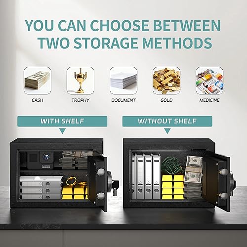 Miniatura 5 de Caja fuerte de 1.2 pies cúbicos, caja de seguridad digital antirrobo con teclado electrónico y llave, cajas fuertes a prueba de fuego para