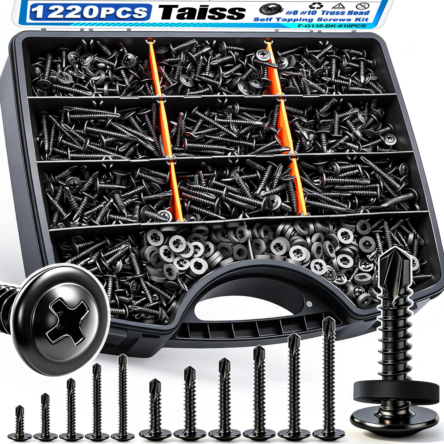 Taiss 1220PCS Stainless Steel Self Tapping Screws -1