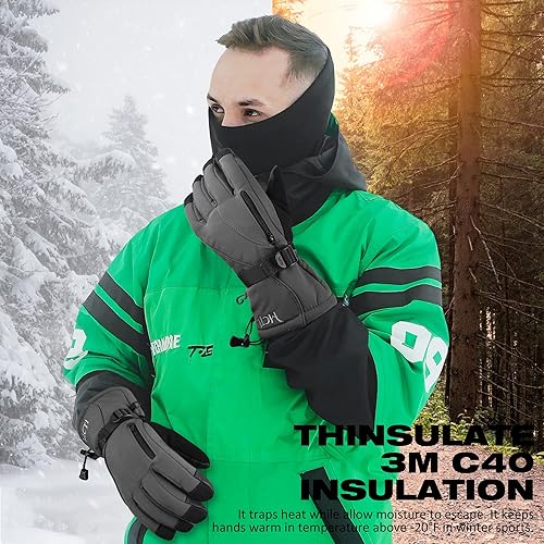 Vista 2 de MCTi Guantes de esquí impermeables para hombre, cálidos, 3M, Thinsulate, snowboard, motos de nieve y clima frío