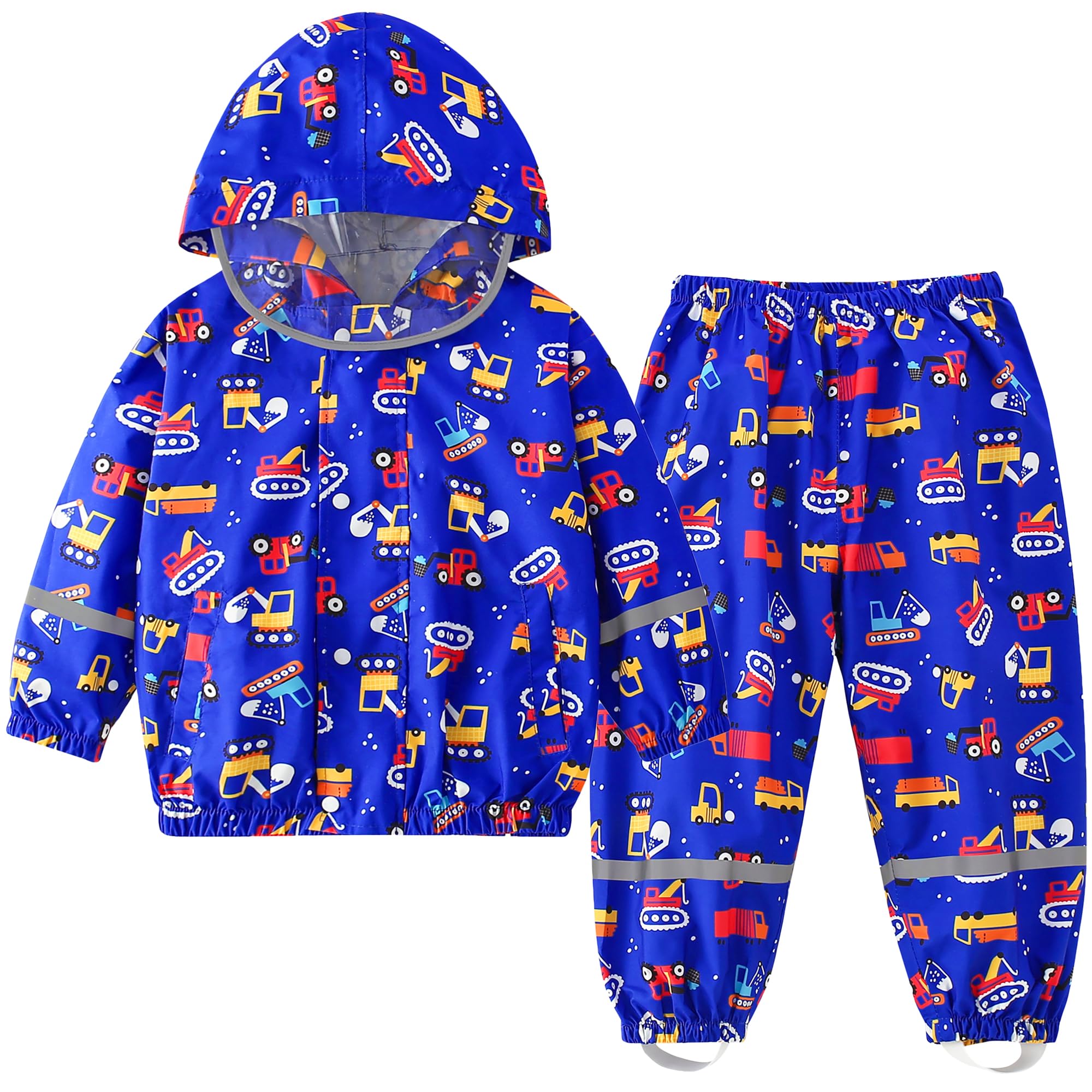 Fewlby Tuta Impermeabile Bambino, Giacca Antipioggia & Pantaloni Impermeabili 2 Pezzi Set, Tuta Pioggia Ragazze Ragazzi Impermeabile con cappuccio Pantaloni, 3-4 anni