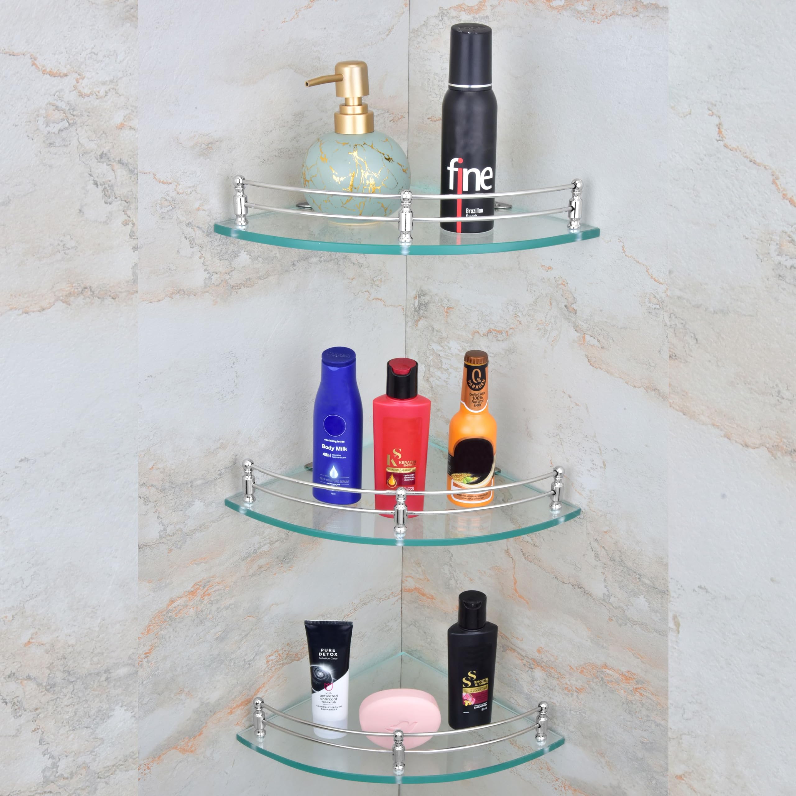 See full amazon price history chart for MOTIQO Wall Mounted Round Transparent Glass Corner Shelf for Bathroom, Kitchen Shelf, Storage Shelf, Rack Shelf,Bathroom Accessories, Shelves (9x9 Inch, Pack-3) MOTIQO Wall Mounted Round Transparent Glass Corner Shelf for Bathroom, Kitchen Shelf, Storage Shelf, Rack Shelf,Bathroom Accessories, Shelves (9x9 Inch, Pack-3) (B0CMHZZ8G2) Amazon Price History, Amazon Price Tracker