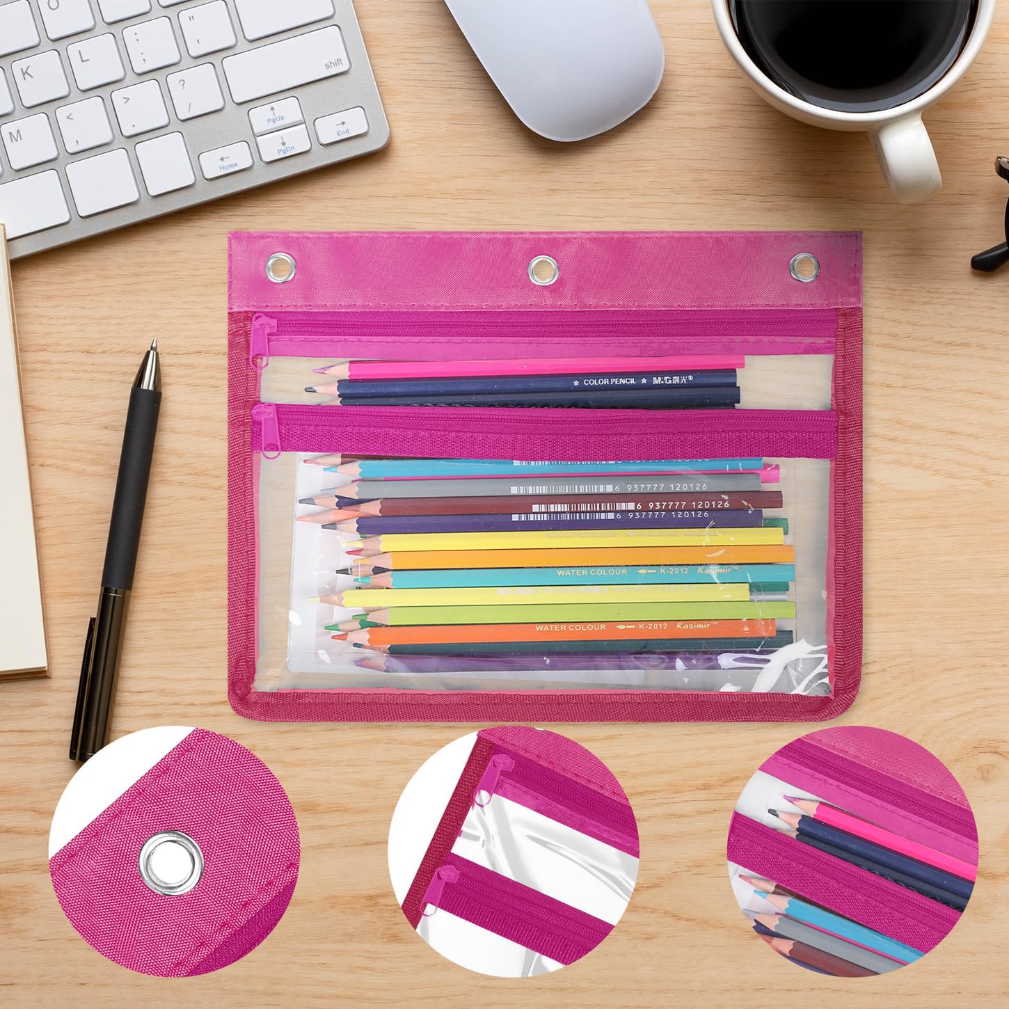 YoeeJob 6 Pack Zipper Pencil Pouches for 3 Ring Binder, 1.5 Inch Expandable with 2 Pockets and Clear Window for School and Office（Colorful） - Image 4
