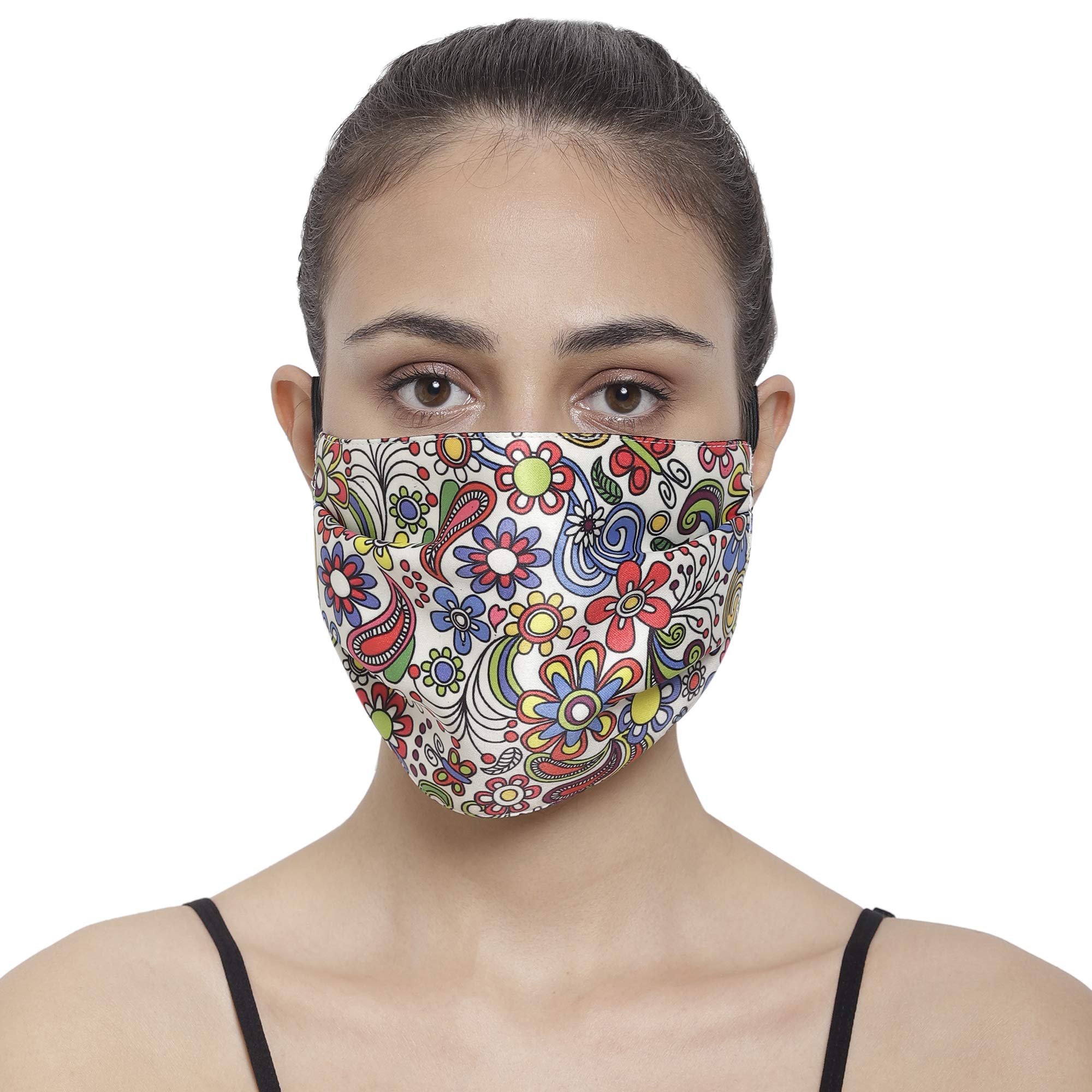 Multicolour Three Layer Woven Fabric Outdoor Protection Reusable Face Mask with Printed Design for Men and Women-image-43