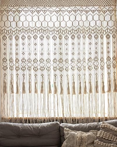 Miniatura 2 de Cortina de macramé hecha a mano, para colgar en la pared, decoración bohemia, para colgar en la pared (ancho 54 x 60 pulgadas de largo)