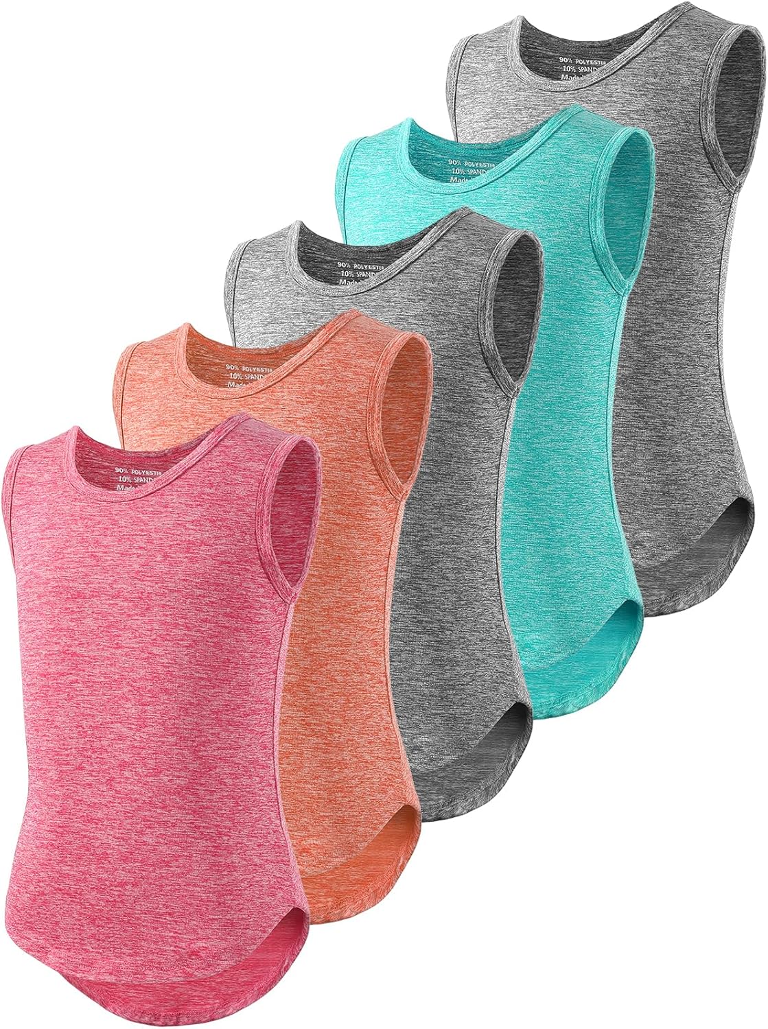 5 Pack Girls Athletic Tank Tops Active Dry Fit Kids Activewear Basic Sleeveless Dance Top for Yoga Sports