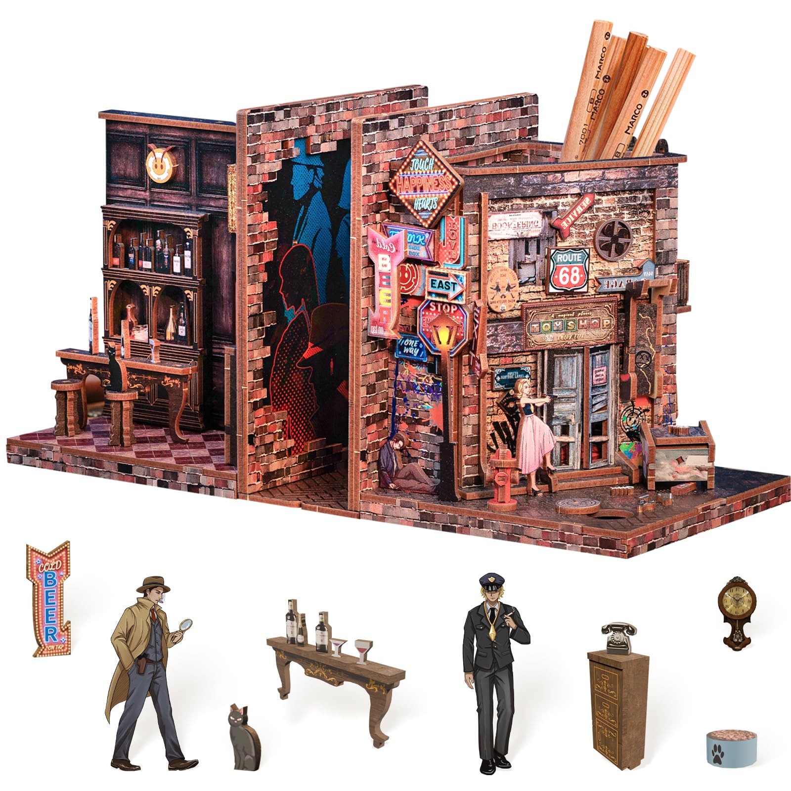 Cutefun Book Nook Kit, DIY 3D Wooden Puzzles for Adults and Teens, Bookends Decorative for Shelves Book Nook Kits for Adults, Christmas Bookshelf Decor Gifts for Family (Farewell to The Night)
