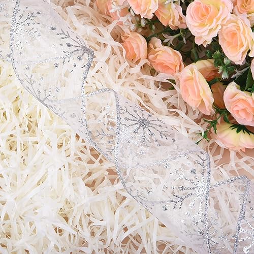 Miniatura 3 de Livder Cinta de Navidad de 2.5 pulgadas de ancho con alambre de copo de nieve, organza transparente con purpurina para árbol de Navidad, corona,