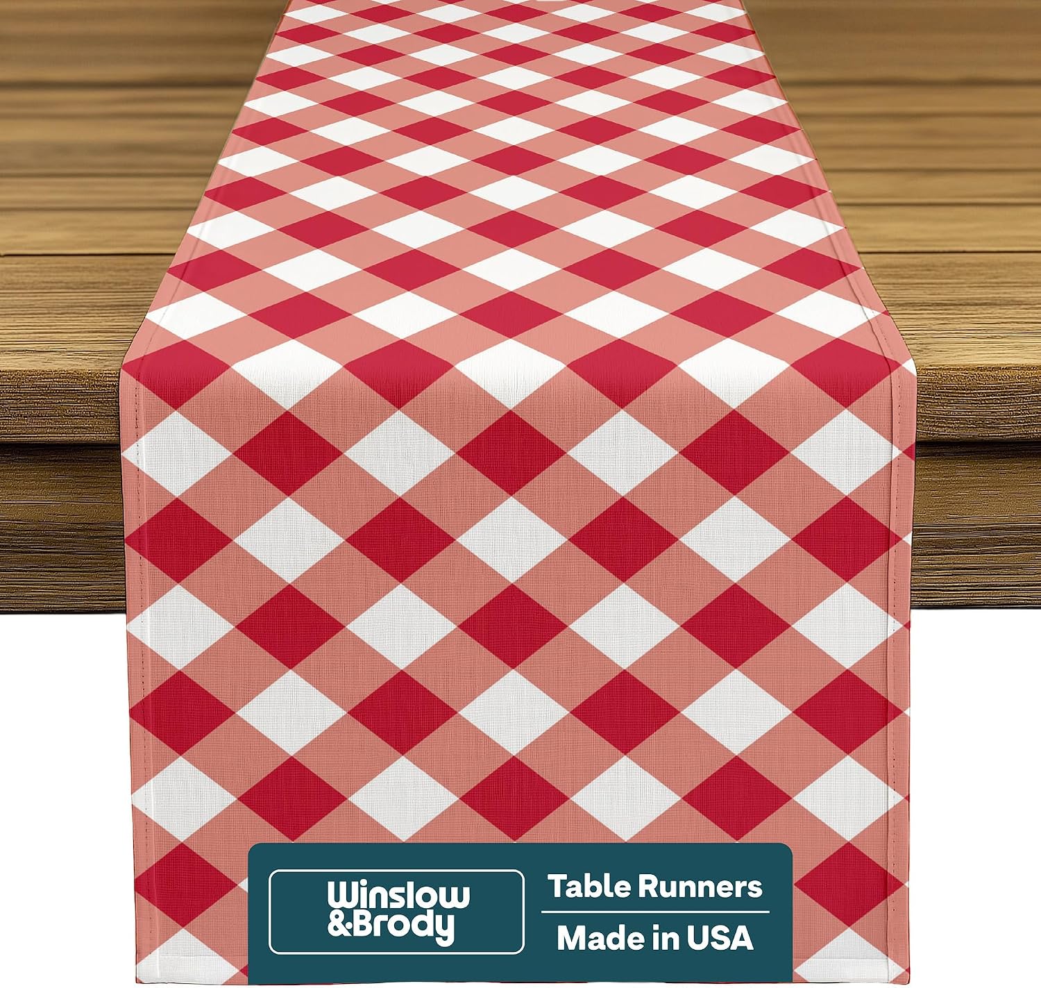 Gingham Table Runner | Made in America | Checkered Red White Table Runner | Washable, Stain & Wrinkle Resistant | Summer Table Decorations for Home | 14 x 72 Inches Long