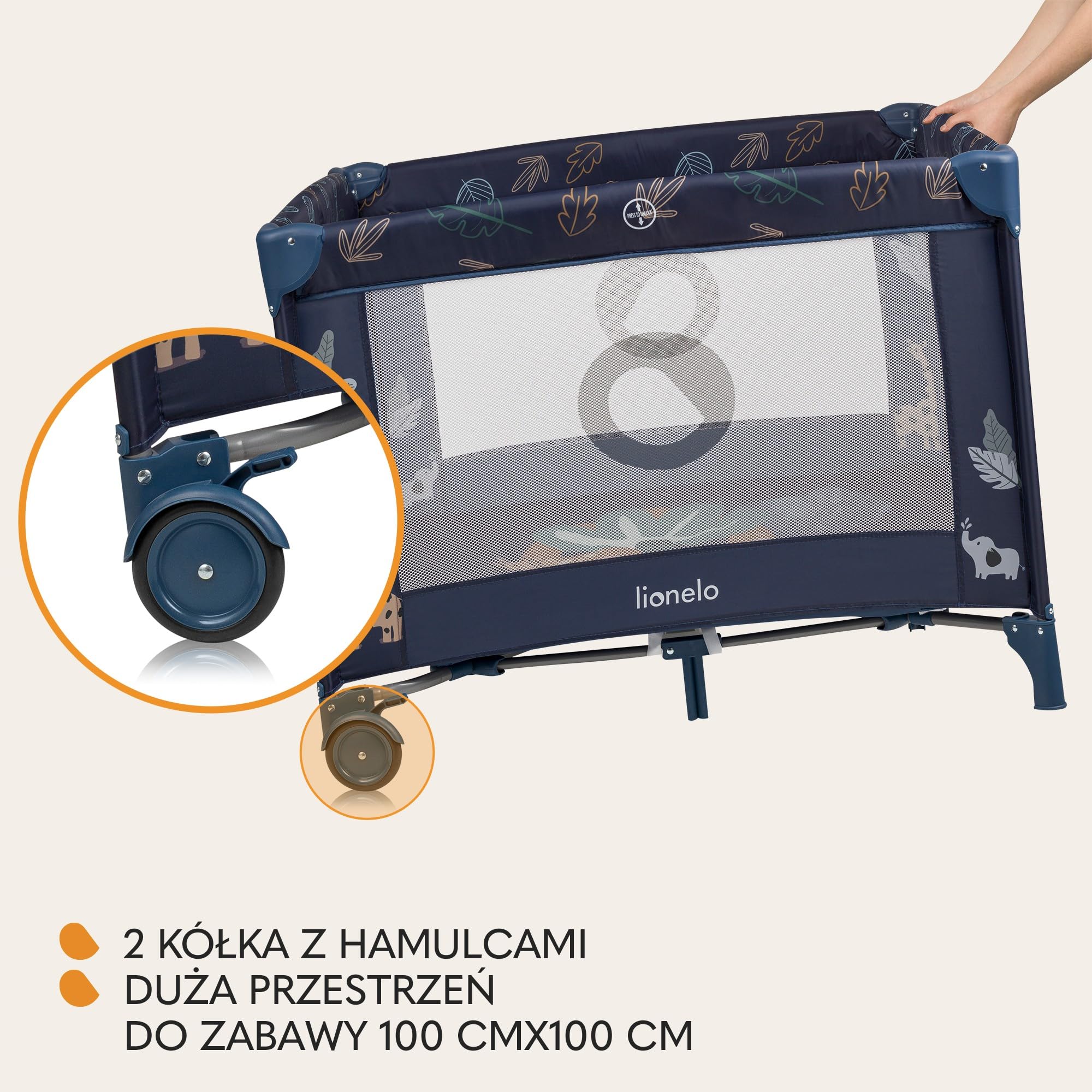 LIONELO BONNIE Kojec dziecięcy do 15 kg, od Urodzenia do 36 miesięcy Boczne Wejście na Zamek, Boki z Przewiewnej Siatki, Szybkie Składanie, Koła z Hamulcem, Torba do Przenoszenia (Niebieski)