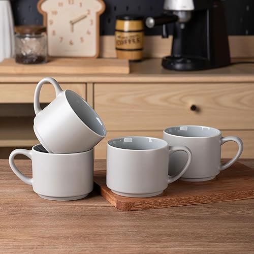 Miniatura 6 de GBHOME Juego de 6 tazas de café de 14 onzas, tazas de cerámica apilables para hombres y mujeres, tazas de café modernas con base estable para café