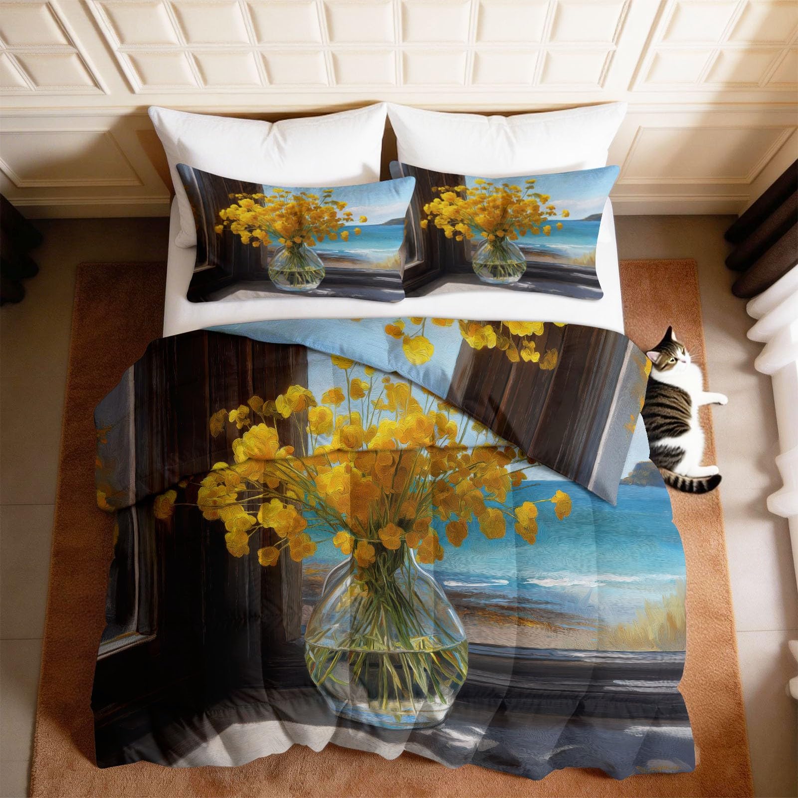 Edredón de 135x200 azul con diseño floral y tacto extrasuave