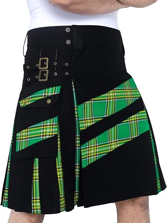 DSS KILTS- Mens Modern Hybrid Cotton & Tartan Cross Strip Designer Kilts for Weddings