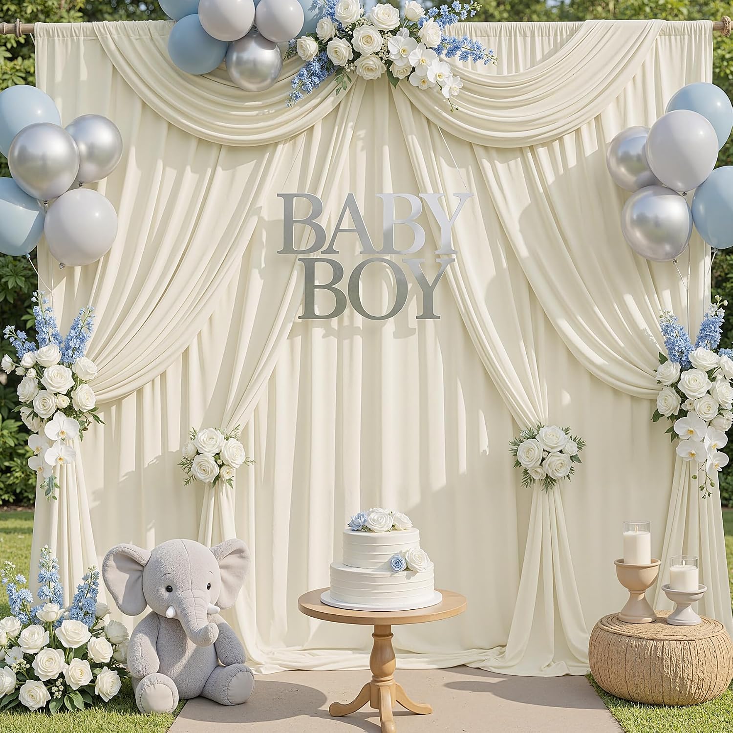 10x10ft Ivory Backdrop Curtains for Parties, 2 Panels 5x10ft Wrinkle-Free Polyester Background Curtains for Wedding, Birthday, Baby Shower,Graduation, Decorations