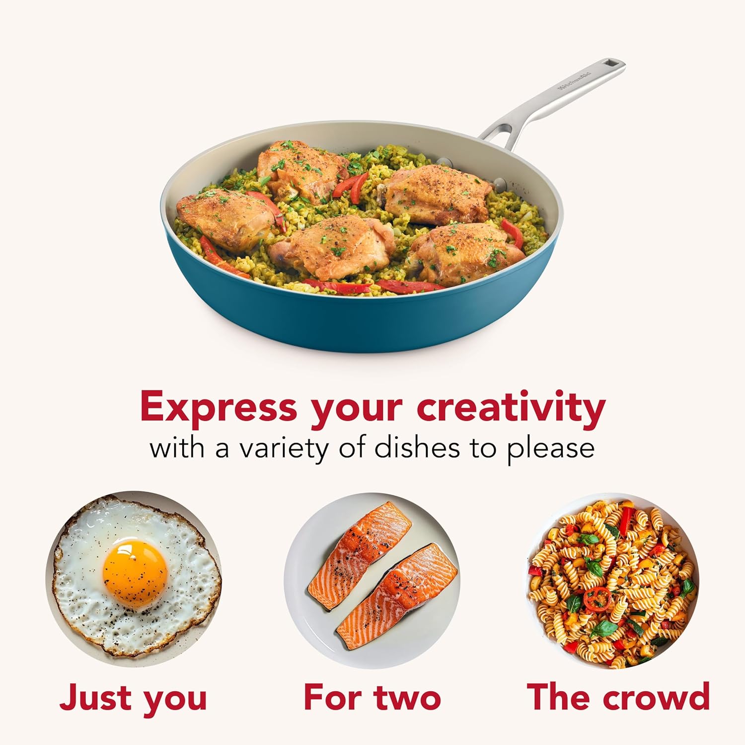 KitchenAid Hard Anodized Ceramic Induction Nonstick Pots and Pans Set with Saucepans, Frying Pans, Stockpot, and Lids, Dishwasher Safe, 9 Piece Cookware Set with Stainless Steel Handles - Agave Blue