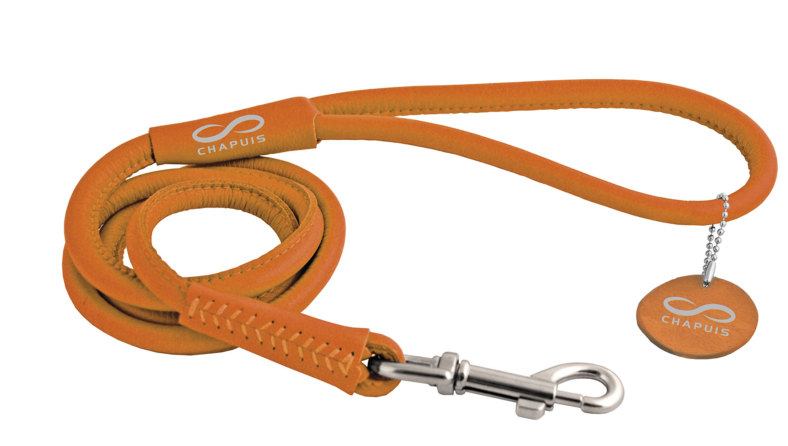 Laisse ronde en cuir orange contre les nœuds du pelage de chat et chien XS