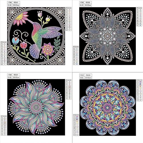 Miniatura 2 de antor Paquete de 4 pinturas de diamantes de imitación de cristal con forma especial, arte de diamantes de mandala, kits de pintura de diamantes de